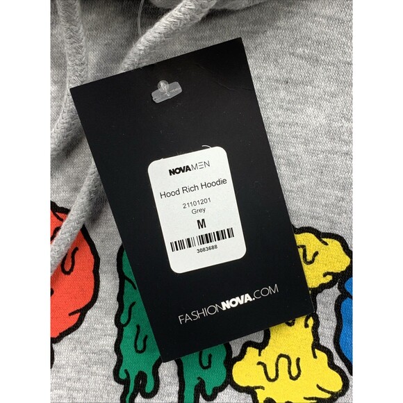 Fashion Nova Mens Pullover Hoodie Men HOOD RICH Lane Seven Gray Size Medium - Picture 4 of 15